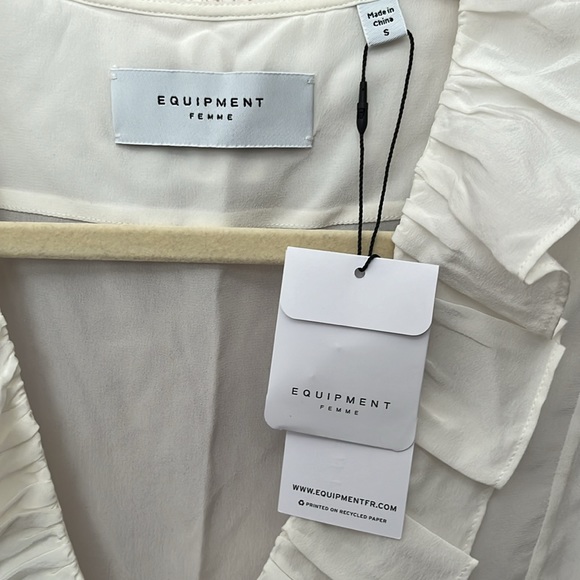 NWT Equipment femme Yasmina white 100% silk ruffle blouse   Size S - Picture 8 of 10